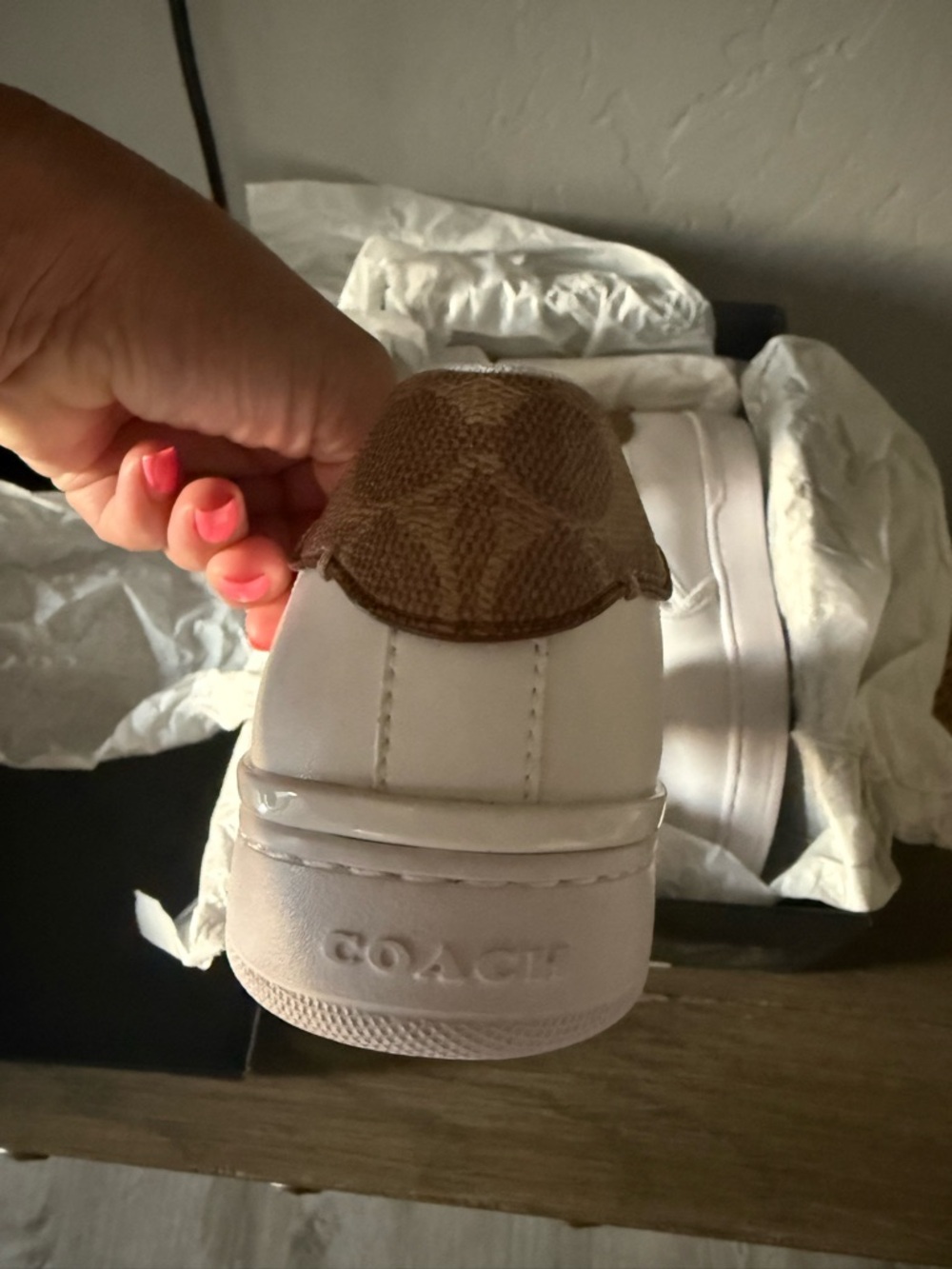 Coach White Slip-On Sneakers with Tan Heel Patch - Picture 4 of 4